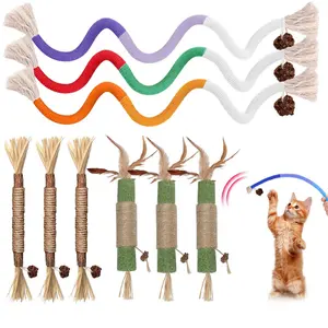 TxfnY Cat Toys Chew Ropes 9Pcs with Refillable Natural Catnip, Safe Teeth Cleaning Toy for Indoor Kittens, Interactive Cat Nip Kitty Toys for All Breeds