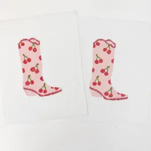 Cherry Cowgirl Boot Needlepoint Canvas | 18 Mesh