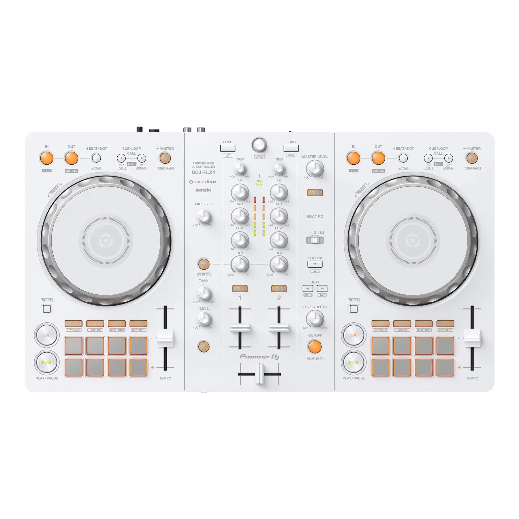 Pioneer DJ DDJ-FLX4 DJ Controller - Limited Edition White, Audio Equipment with Amplifier, Stereo Cable, and Memory Card Compatibility, Iphone, Backlit