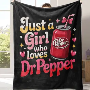 Countdown Sale! The Dr Pepper blanket that makes your heart flutter instantly! Black and pink contrast color + cute print. An extremely funny gift that you can give to yourself or your best friend.Suitable for all four seasons cozy flannel blanket