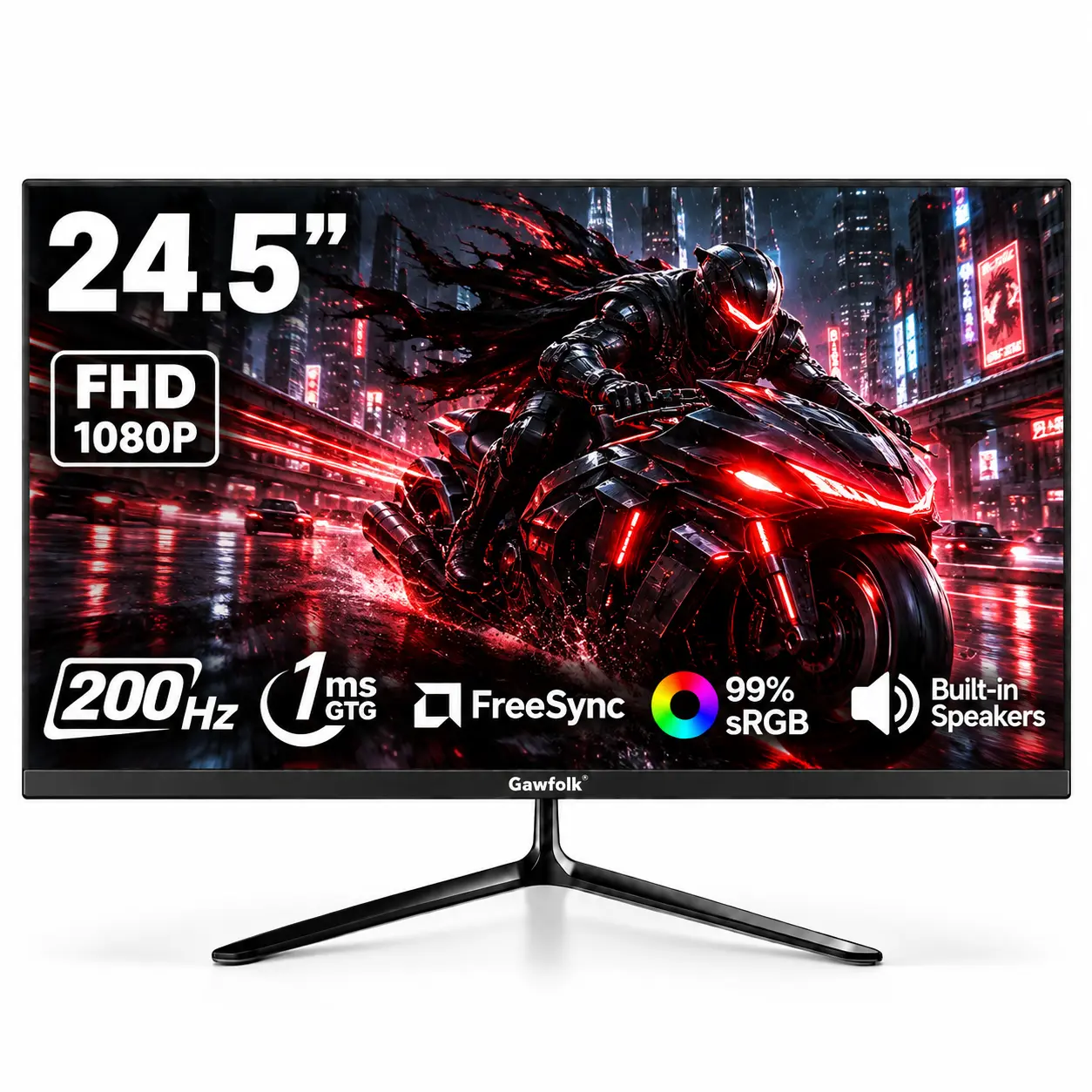 200hzmonitor Gawfolk 24.5in Black FHD Gaming Monitor - 200Hz Refresh Rate, 1080p Resolution, 1ms Response Time, FreeSync, 99% sRGB, HDMI Ports, 75x75 VESA Wall Mountable, Ultra Slim Frameless Design, Monitors for Gamer Stuff