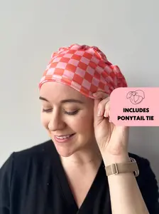 DuoStyle Scrub Hat - Pink and Orange Checker