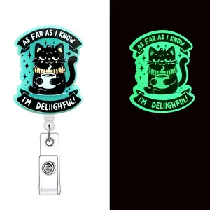 Cat Design Badge Holder, 1 Count Retractable Badge Reel, Acrylic ID Holder with Clip for Nurses, Doctors, Students & Office Staff, Badge Buddy Nursing