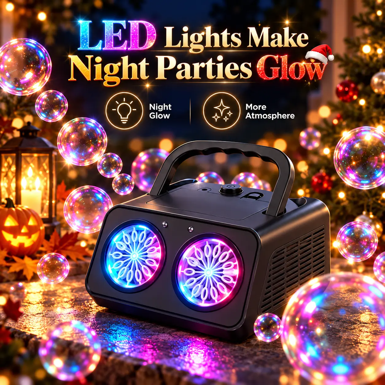 Portable Automatic Dual-Wheel Bubble Machine, Adjustable Direction, 33000+ Per Minute Output, Dual Power Supply, LED Colorful Lights, 2 Adjustment Levels, Ideal for Weddings, Halloween Parties
