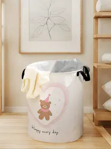 Heart Bear Print Laundry Basket with Handle, Laundry Hamper, Durable Foldable Storage Bin, Large Capacity Toy Organizer, Home Use, All Seasons