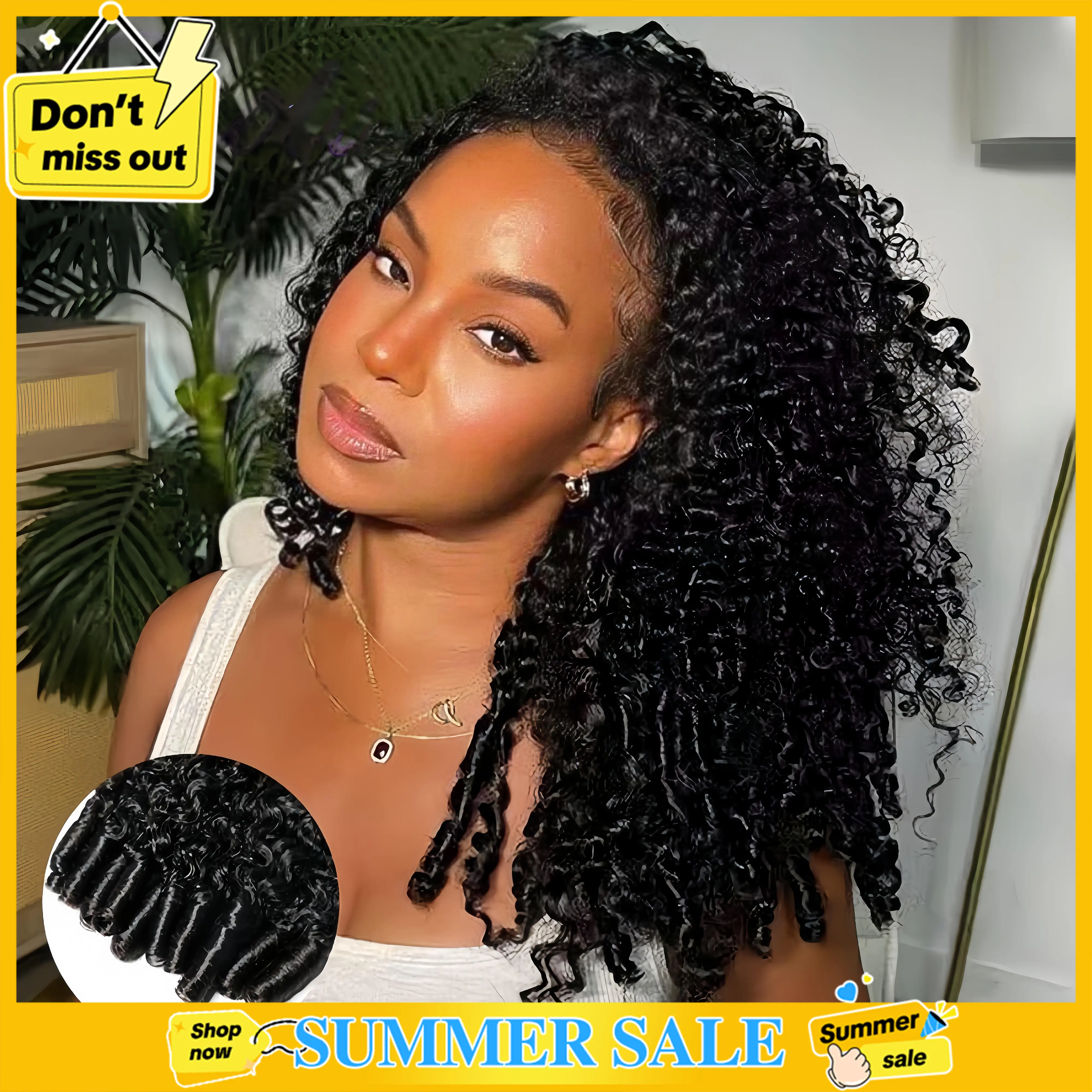 [3 In 1 Half Wig] Cheetah Beauty Burmese Curly Glueless Half Wig Seamless Flip Over Drawstring Wig Wear Go Half Wig Invisible Hairline Glueless Afro Kinky Curly Human Hair Beginner Friendly #SummerWins #tiktokshopsummersale