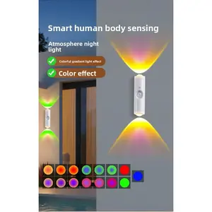 Double-Headed Cat Eye RGB Colorful Atmosphere Light Wall Lamp Rechargeable Wine Cabinet Night Light Wardrobe Smart Human Body Sensor Light