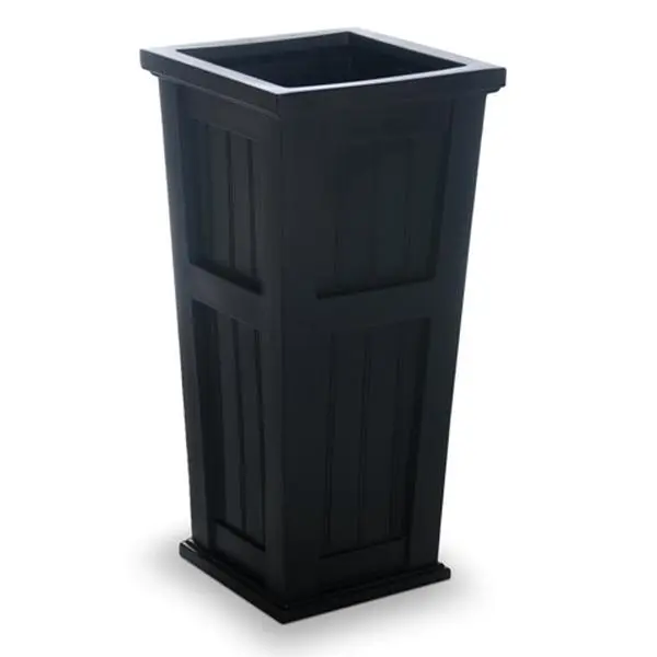212 MAIN Cape Cod Tall Planter (4843-B Black) - Beadboard Design, Polyethylene, Single Wall, Outdoor Garden Supply, Self-Watering Tray, Root Growth Promotion