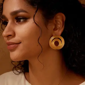 Double-Layer Circular Earrings - Exaggerated Retro Spiral Studs, High-End Stylish Geometric Costume Jewelry