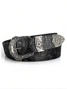Bohemian Vintage Embossed PU Texture Adjustable Waist Belt, Fashion Versatile Elegant, Unisex for Daily Casual Party Vacation, Boho Style Belt
