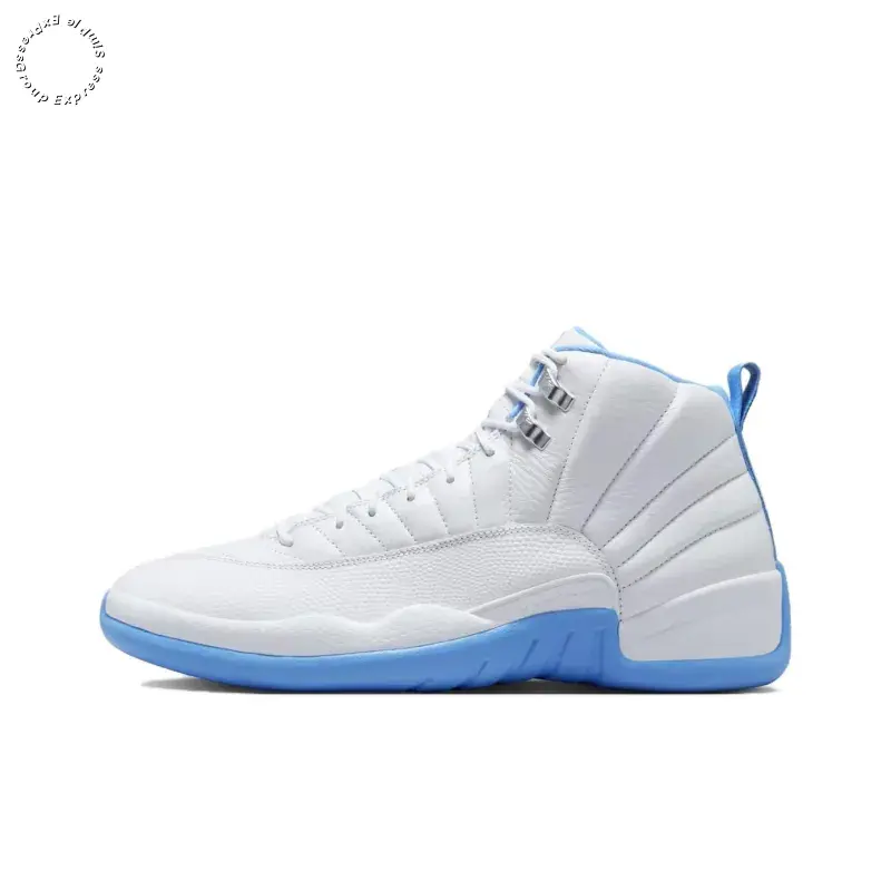 White and Blue High-Top Retro Sneakers with Leather Upper, Silver Eyelets and Full-Length Zoom Air Cushion for Classic Court Style