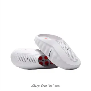 White & Red Rubber Thick-Sole Perforated Slide Sandals, Breathable Non-Slip Soft Cushioned Outdoor Casual Slides