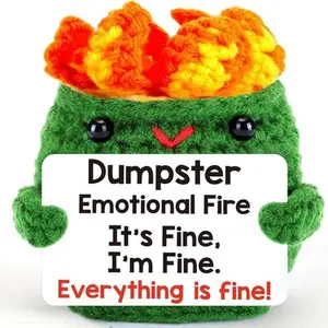 Unique Handmade Crochet Dumpster with Emotional Fire Support & Positive Vibes. Ideal as a funny birthday gift for friends, this adorable and creative decor stands out as a thoughtful present to bring laughter and warm encouragement to anyone.