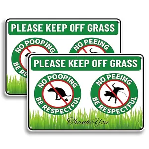 2pcs/set No Peeing No Pooping Dog Sign, No Dog Poop Pee Sign For Yard, 12 X 8 Inches Rectangle Shape Keep Dogs Off Lawn Be Respectful Sign, Tin Plate Metal Sign Fade Resistant Home Decor Products