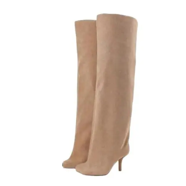 Women's High Heeled Booties, Pointed Toe, Wide Leg Knee-High Boots with Stiletto Heels, Integrated Stovepipe Design, Minimalist Fashion Dress Footwear