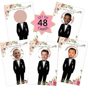 Floral Bridal Shower  - Who Has The Groom Scratch Off Celebrity Cards Tickets for 48 Guests - Funny Bachelorette Party  Ideas - Rose  White
