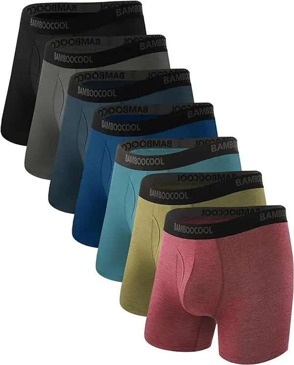 BAMBOO COOL Boxer Briefs for Men, 7-Pack Plain & Soft Bamboo Fabric Basics with 3D Pouch, Breathable and Moisture-Wicking, Underwear Boxers, Boxed Set Men's Boxer Briefs, Breathable Material Men's Boxer Briefs, Boxed Men's Boxer Briefs