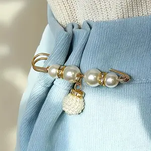 6pcs White Pearl Brooches for Women - Faux Pearl Shirt Dress Pins, Cardigan Safety Pin, Pearl Sweater Shawl Clip, Waist Pins for Dress Pants