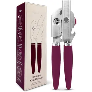 Multifunctional  Manual Can Opener and Bottle Opener, Heavy Duty Stainless Steel    and  Easy Turn Knob, Soft-Touch Handle, Kitchen Use, Mauve