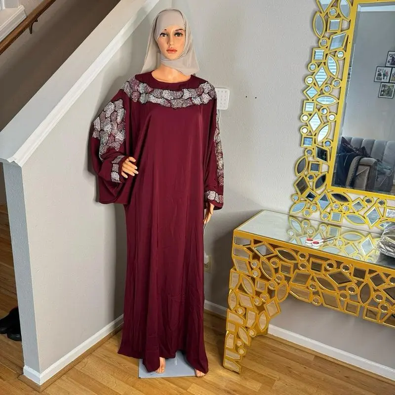 Luxury Kaftan Abaya in Rich Maroon with Intricate Embroidery on Sleeves and Neckline for Elegant Wear Caftan Formal