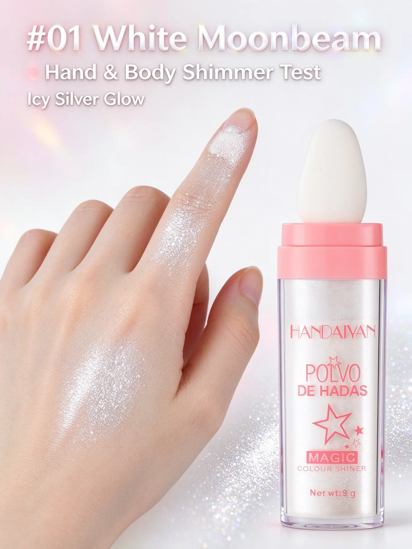 HANDAIYAN Polvo De Hadas Fairy Highlight Patting Powder, Face Body Hair Shimmer Highlighter for Halloween Party Makeup, Ideal for Teens & Students