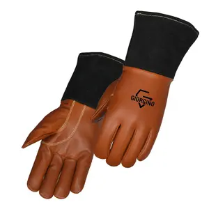 GIORGINO Natural Goat Leather Tig Mig Gloves, 4″ Cow Split Cuff, Sewn with KEVLAR