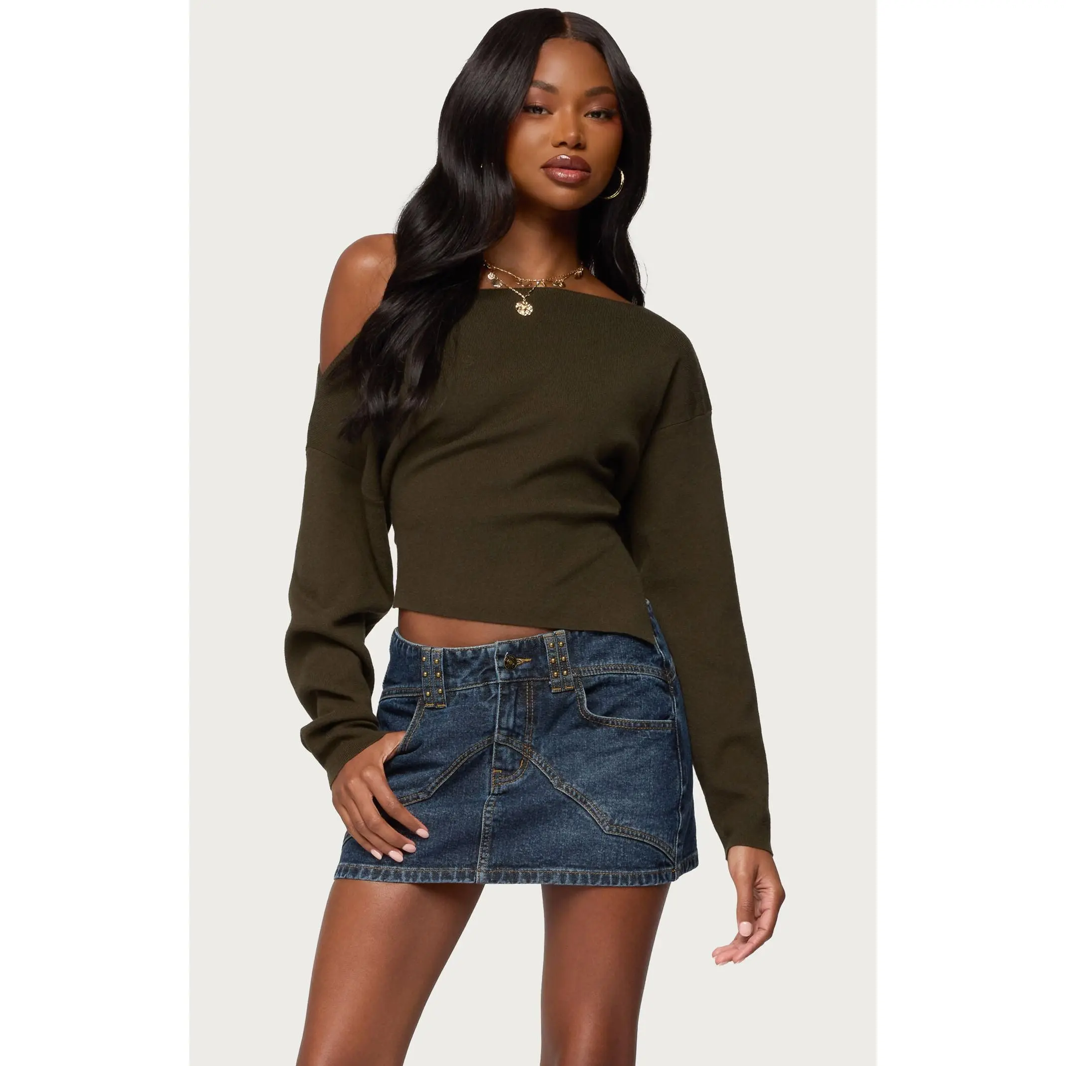Edikted Women's Chenelle Asymmetric Off Shoulder Sweater