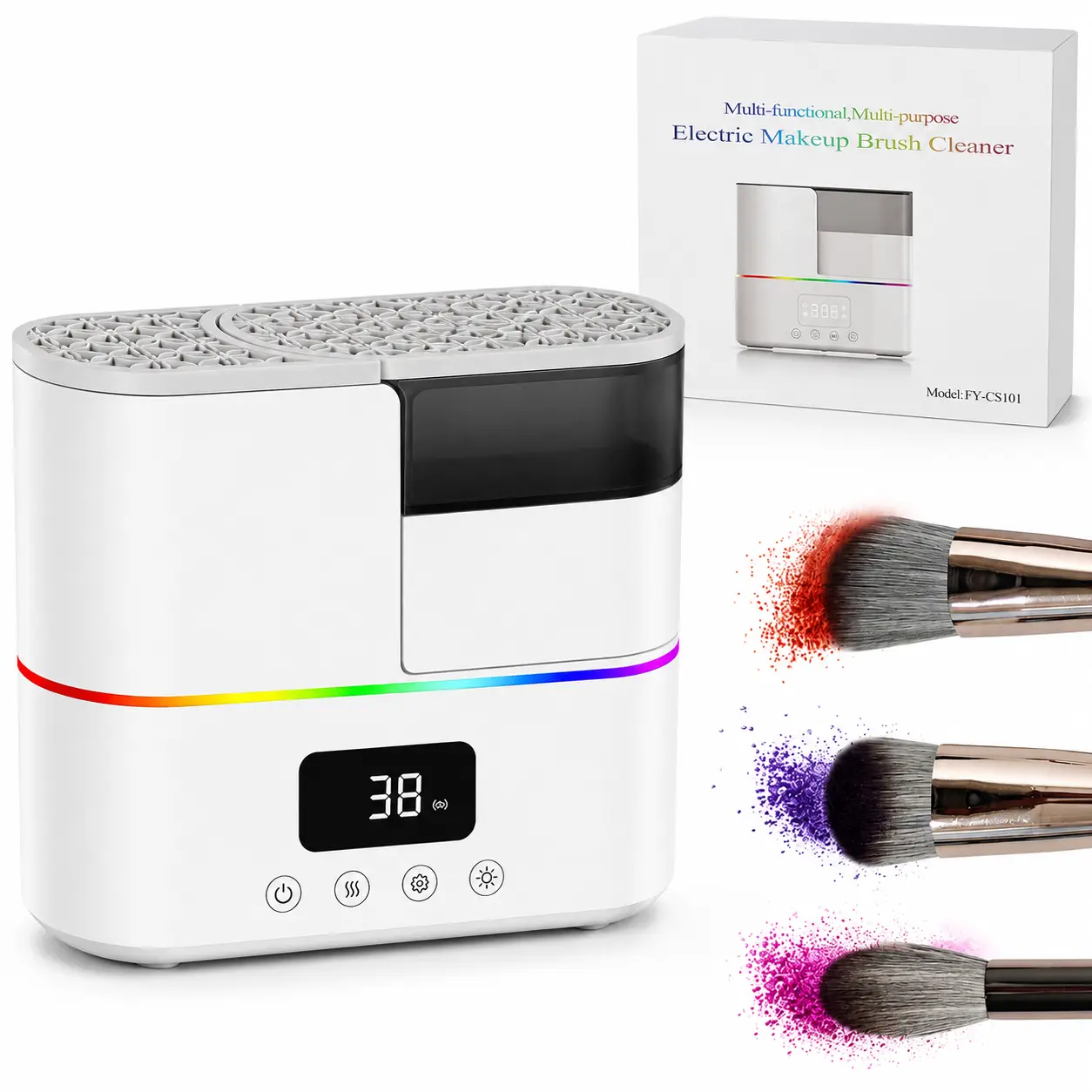 Electric Makeup Brush Cleaner Machine With Makeup Brush Dryer, Automatic Spinning Cosmetic Brushes Cleaner Tool Fit for All Size Makeup Brush, Ultrasonic Cleaner with Metal Grid