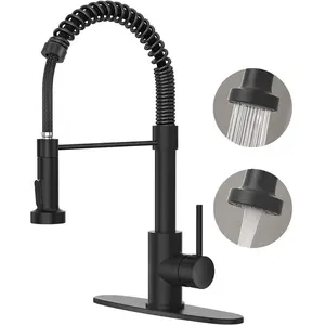 Brushed Nickel Modern Kitchen Faucet, Single Handle Pull Down Sprayer, Compact Design, 1/3 Hole Mount
