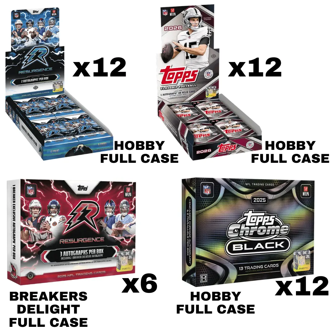 WASHINGTON COMMANDERS BREAK #600 (4 CASES) - (6) 2025 Topps Resurgence BREAKERS DELIGHT HOBBY Boxes, (12) 2025 Topps Chrome Black Football HOBBY Boxes, (12) 2025 Topps Resurgence Football HOBBY Boxes, (12) 2026 Topps Flagship Football Hobby Boxes
