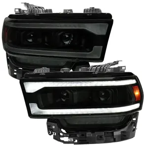 2019-2024 Dodge RAM 2500/3500/4500/5500 Switchback Sequential LED Turn Signal Projector Headlights (Jet Black Housing/Smoked Lens)
