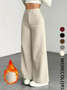 New Corduroy Wide Leg Pants High Waist Button Loose Fit Women's Casual All-Season Long Pants, Comfortable and Stylish Fashion, Womenswear