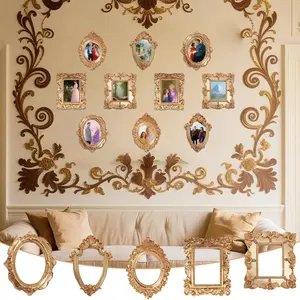 5 Pcs Vintage Mini Picture Frames Small Antique Resin Photo Frame Wall Hanging for DIY Jewelry Display Photography Christmas Photo Holiday Party Decoration (Gold)