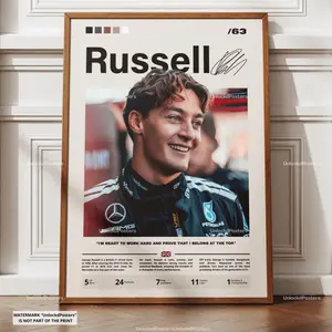 George Russell Poster, Russell Mercedes,Mercedes F1 Print, Motorsport Grand Prix Decor, Car Racing Artwork, Russell Mercedes WallArt