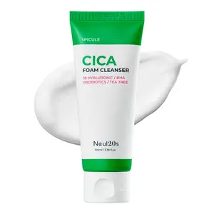 Neul20s Spicule CICA Foam Cleanser 3.38 fl oz/100ml Hydrating Korean Face Wash with Centella Asiatica BHA Hyaluronic Acid & Tea Tree Gentle Daily Cleanser for Sensitive & Acne-Prone Skin & Exfoliation