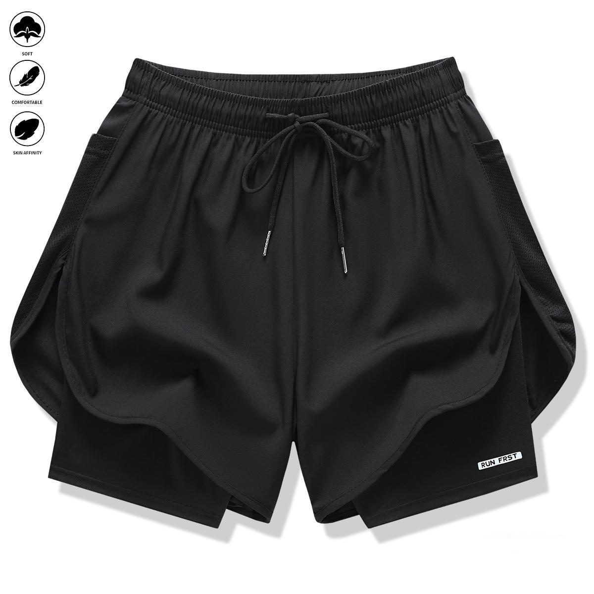 Pack of 3 Women’s casual athletic pants, Faux two-piece design, Solid color with inner lining, elastic drawstring waistband, suitable for outdoor fitness, running, sports, and casual wear, women’s shorts