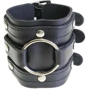 Leather Wide Triple Strap Cuff Wrap Gothic Wristband Buckle Fastening