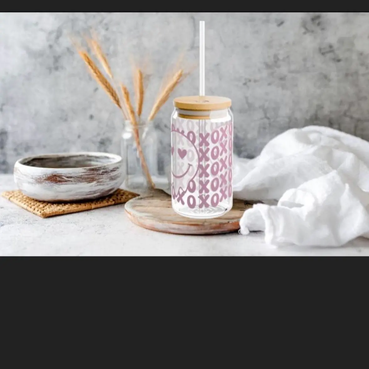 16oz Glass Sipper Cup with Bamboo Lid and Tritan Straw, FDA Certified and BPA Free, Clear Tempered Glass Material