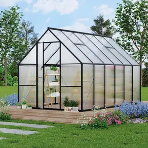 Black 6x4 FT Aluminum-Framed Heavy Duty Polycarbonate with Quick Setup Structure and Roof Vent Large Enhanced Outdoors Green House Kit