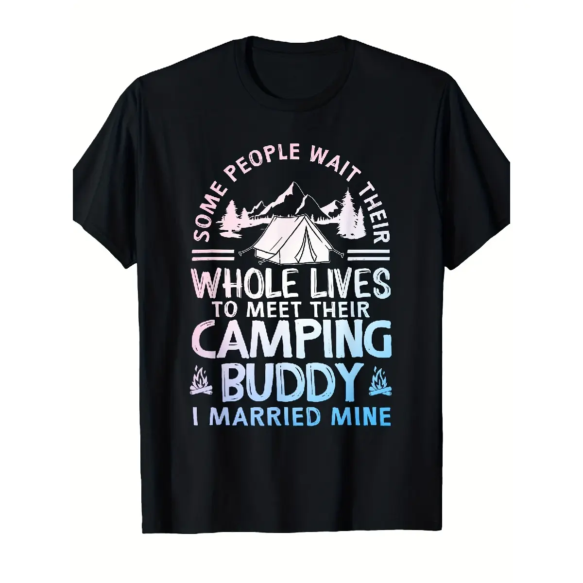 [100% Cotton] 100% Cotton Funny Camping Couples T-Shirt - I Married a Camper Humorous RV & Camping Design, 100% Breathable Black Tee for Men & Women, Outdoor Enthusiast Gift, Allseason Casual Wear with Tent & Campfire Men'S Bestselling Solid Black Shortsl