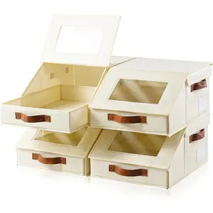 4Pack XL Cap Organizer for Baseball Cap, Stackable Hat Storage Organizer, Drawer Hat Storage for Closet with Clear Window, Dual Side Handles, Breathable Fabric Hat Box for Home, Bedroom, Spare Closet, Hat Bag, Hat Shapesaver