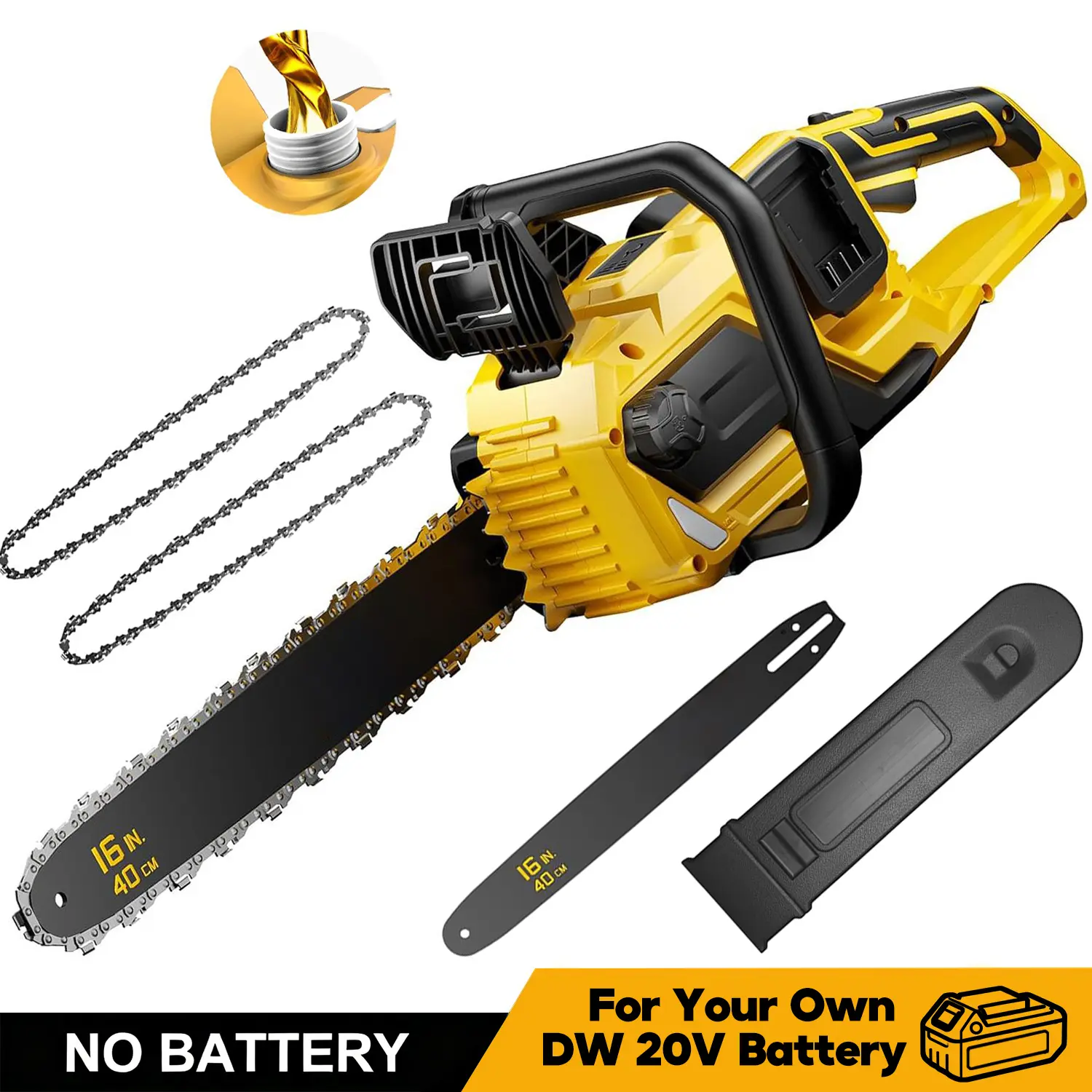 16-Inch Brushless Cordless Electric Chainsaw for DeWalt 20V Battery Heavy Duty Power Tool with Auto Oiler Low Kickback Bar for Tree Trimming Wood Cutting Pruning Yard Work Machines