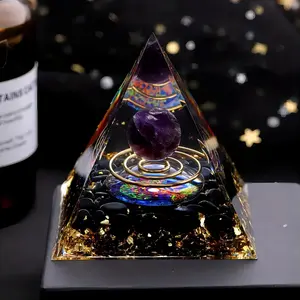 Natural Stone Amethyst Pyramid, 1 Count Inlaid Ball Decoration, DIY Home Balcony Living Room Decoration, Relieve Stress Meditation Divination, Creative Gift, Amethyst Crystal