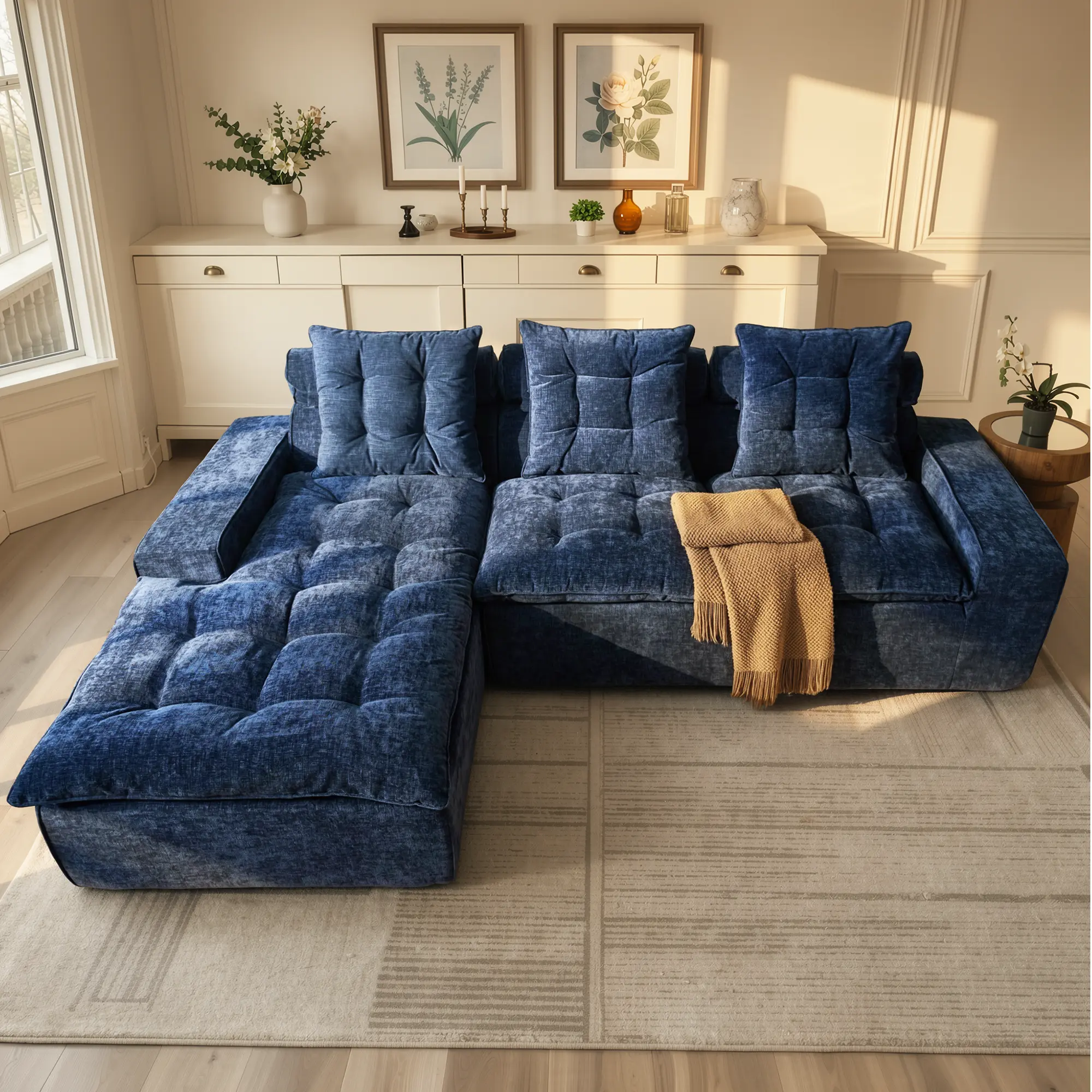 XIZZI 106" L Shaped Chenille Boneless Sectional Couches for Living Room, Comfy Corduroy Floor Cloud Sofa with Chaise, Wide Armrest, Deep Seat, Memory Foam, Assembly Free, Ideal for Small Spaces,
