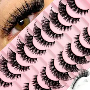 10 Pairs Fox Eye Fluffy Soft Eyelashes Cat Eye Lashes Winged End Eye Elongated Eyelashes Natural Long Faux Mink Fake Lashes Makeup Suitable For Daily Commuting, Dates, Vacations, And Parties Cosmetic
