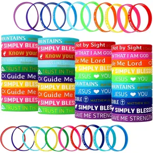 60/120 Pcs Christian  Verse Bracelets Bulk Easter Egg Basket Stuffer Party Favor Religious   Loves You Rubber Bracelet Scripture Inspirational Wristband Church (60 Pieces)