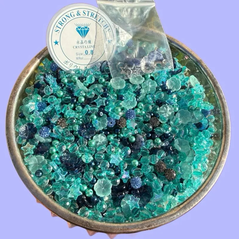 Jewelry DIY Blue Moon and Star Bead Mix with Real Sodalite Crystal Pendants, 1 Scoop, Charm Bag, Stretchy String for Beading Projects, Mix Beads