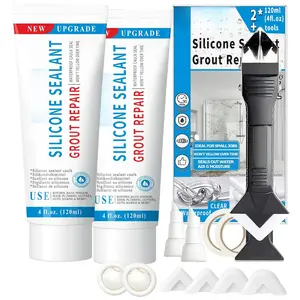 8Oz Clear  Caulk & Seal  Sealant,  Tile Grout Repair Kit with Grout Remove Scraper, Shrink & Crack Proof for Bathroom, Shower, Kitchen, Floor (4Oz, Pack of 2)