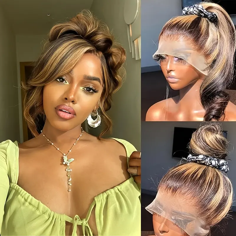 36 Inch 180 Density 360 Lace Front Wigs Human Hair Pre Plucked Honey Blonde Body Wave Lace Front Wigs with Baby Hair Full 360 HD Transparent Lace Front Wigs for women 4/27