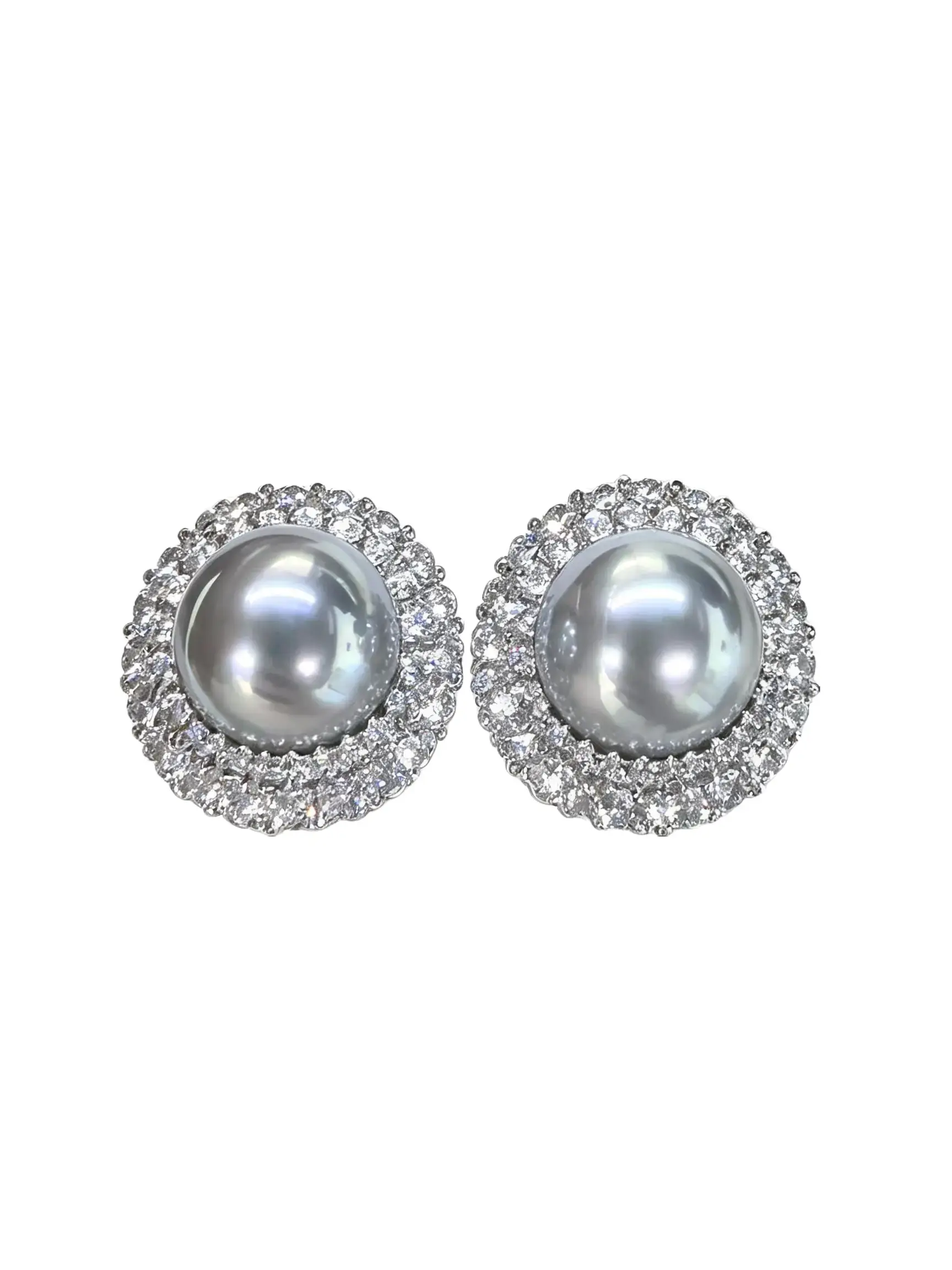 14mmwhite earring shellpearlDiana-Inspired Pearl Halo Ring & Stud Earrings Set | Cubic Zirconia Statement Jewelry for Parties, Weddings & Gifts